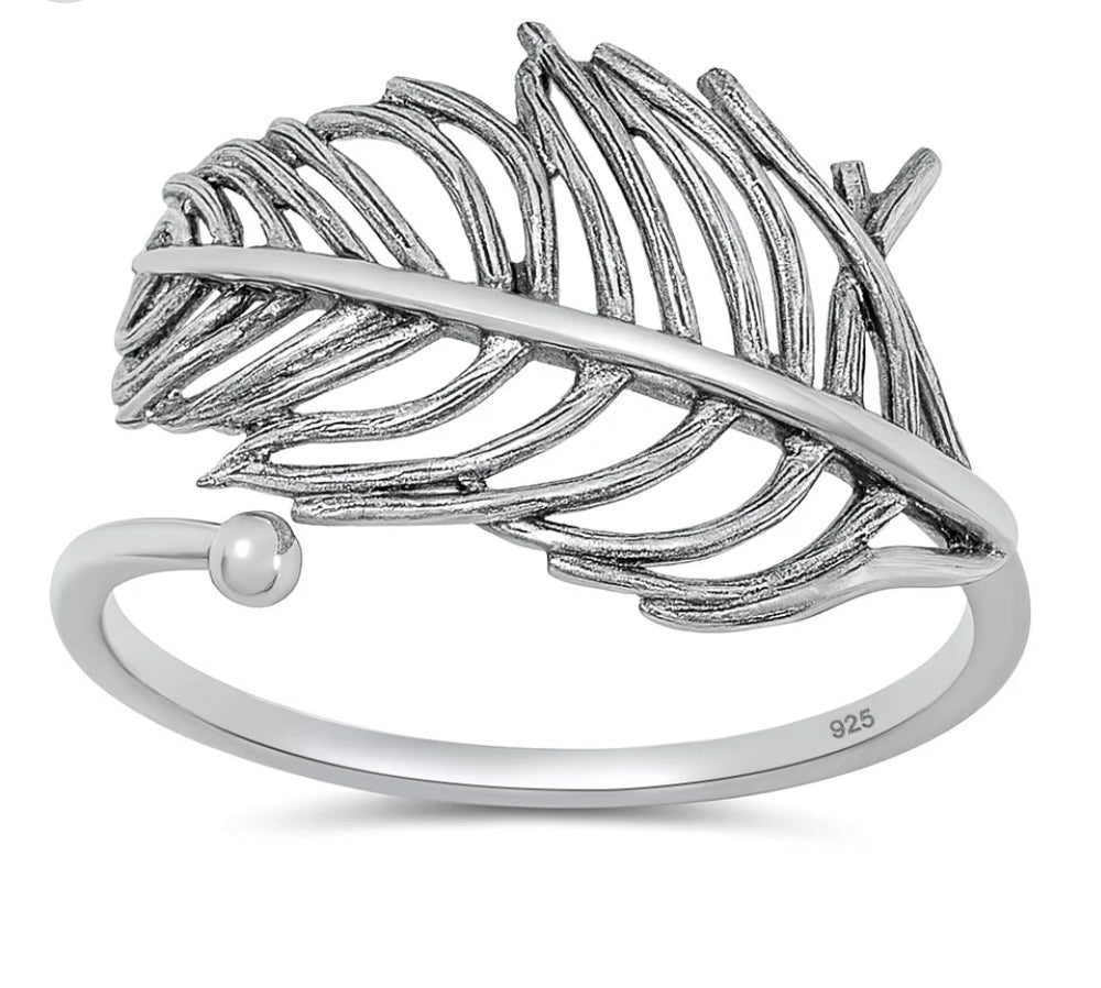 Brush Sterling silver leaf ring