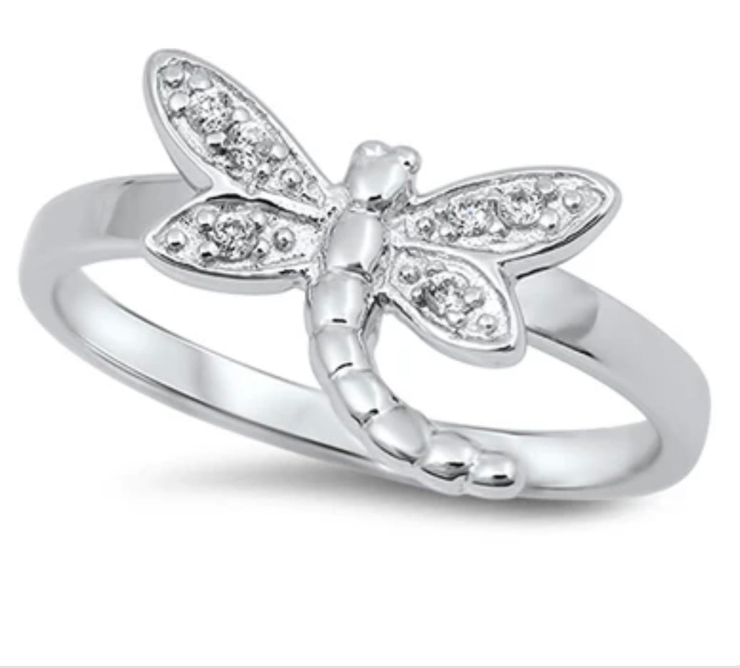 Sterling silver CZ winged Dragonfly wing