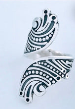 Vintage Sterling Silver Spoon Style Ring  Oxidized Scrollwork Boho Wrap Ring