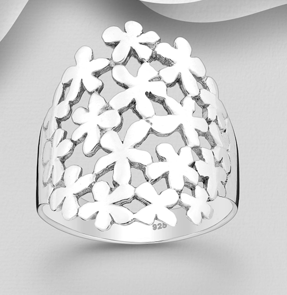 Flower petal silver Ring