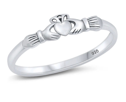 Tiny Claddaugh Sterling silver ring