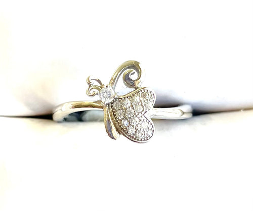 Dainty 925 Sterling Silver Pavé Cubic Zirconia Butterfly Ring