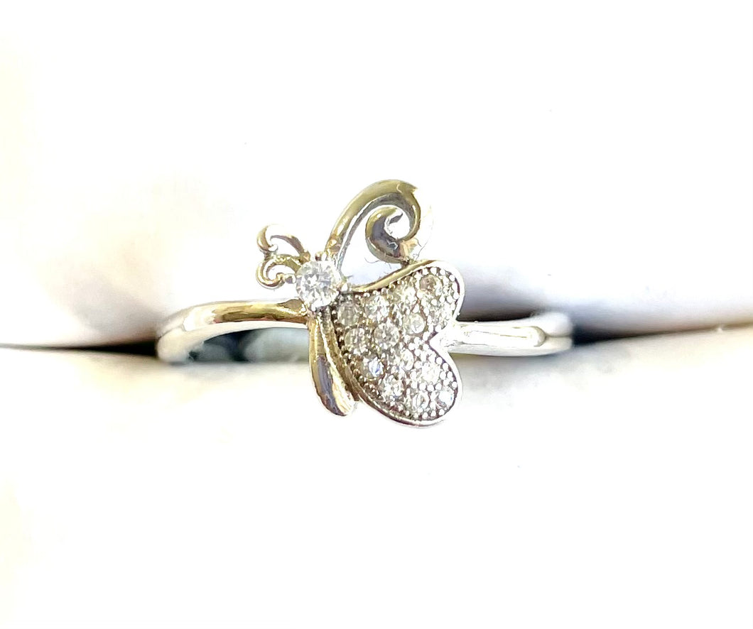 Dainty 925 Sterling Silver Pavé Cubic Zirconia Butterfly Ring