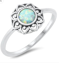 Bohemian Bali style Opal Sun Flower silver ring