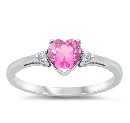 Sterling silver Rose pink Cz Heart ring