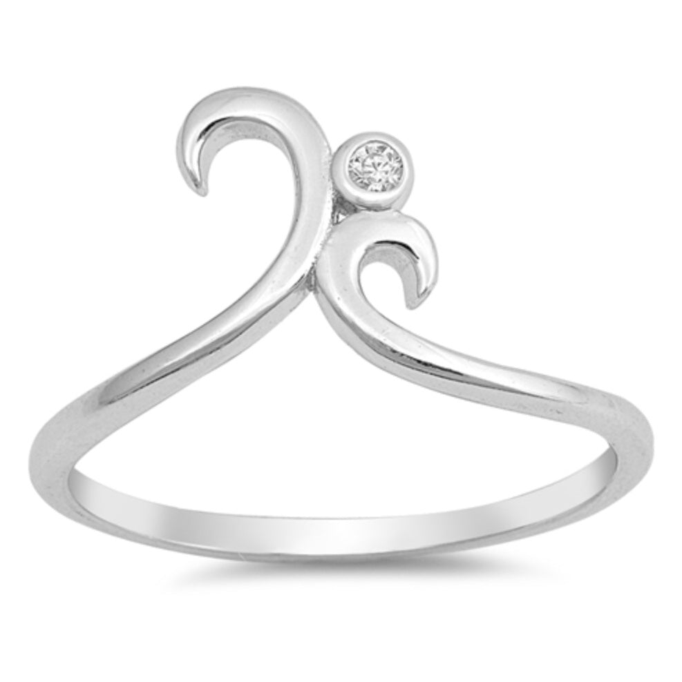 Sterling silver swirl detail single Cz Ring