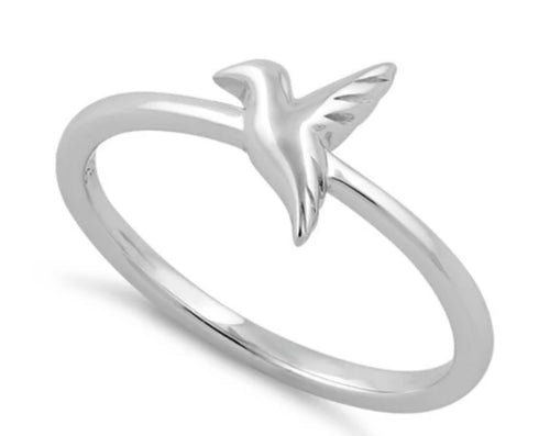 Tiny Silver Humming Bird Ring
