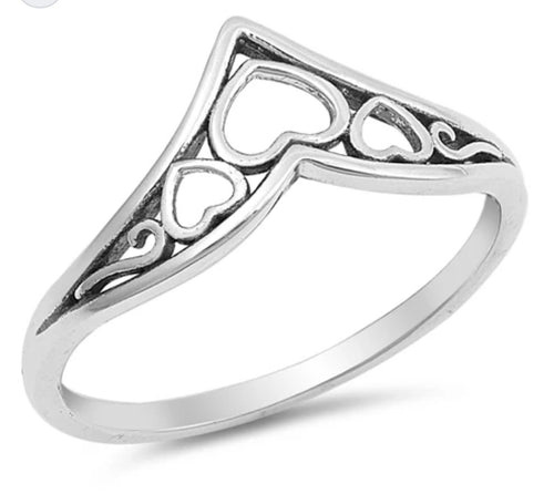 V shape heart Sterling silver ring