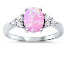 Oval Opal Ring 3 CZ Stones on Both sides