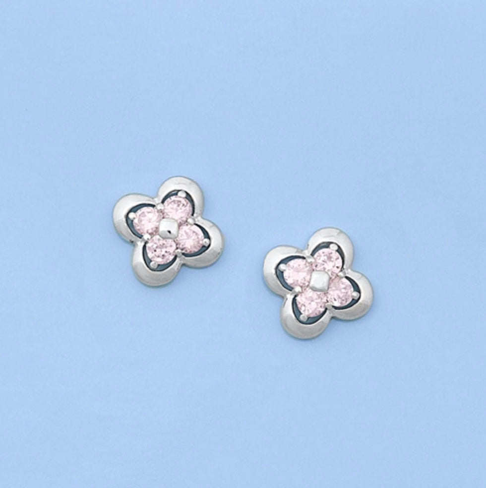 Sterling silver Flower pink Cz Earrings