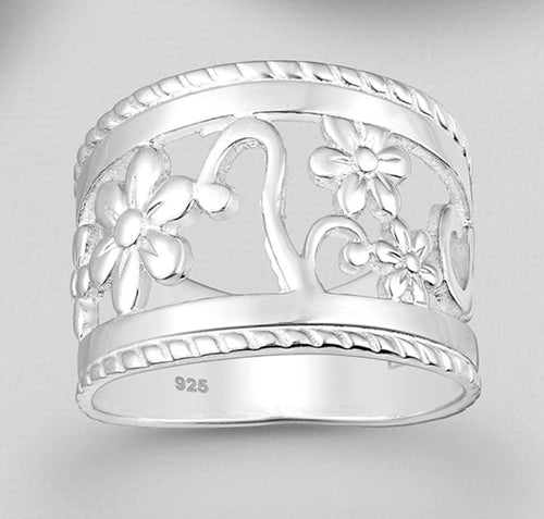 Wide Daisy Silver Ring
