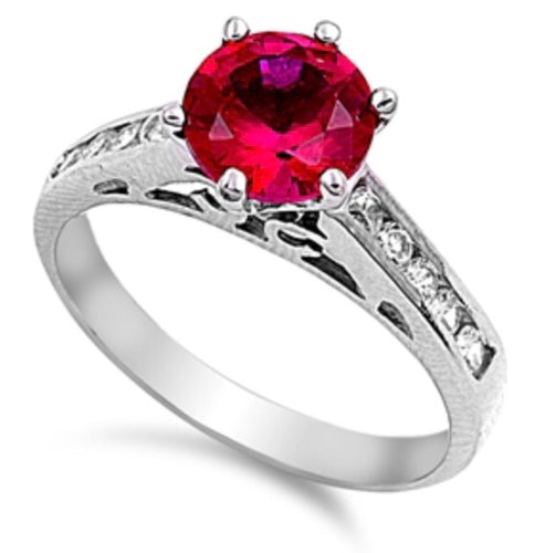 Sterling silver Halo  Ruby  Cz Ring