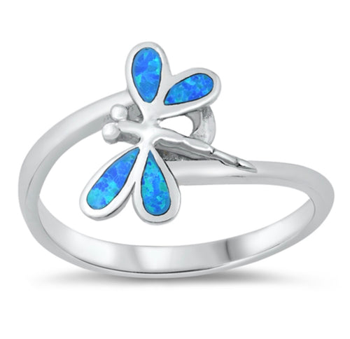 Sterling silver Blue lab Opal Dragonfly ring
