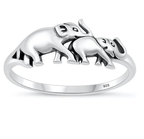 Sterling silver Mom and her baby Elephant ring