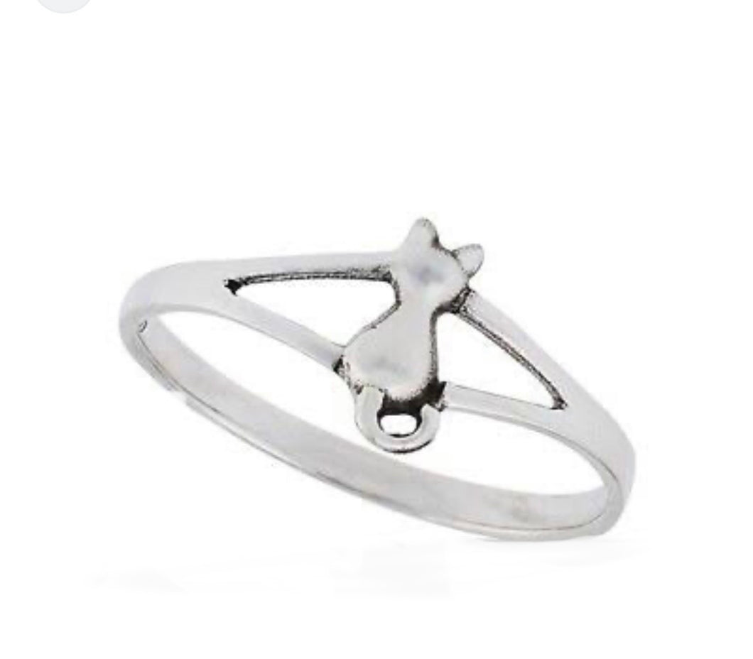 Sterling silver single cat ring