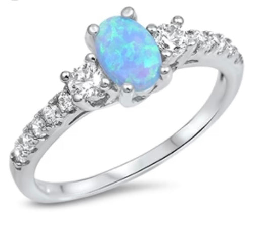 Blue opal Sterling silver ring