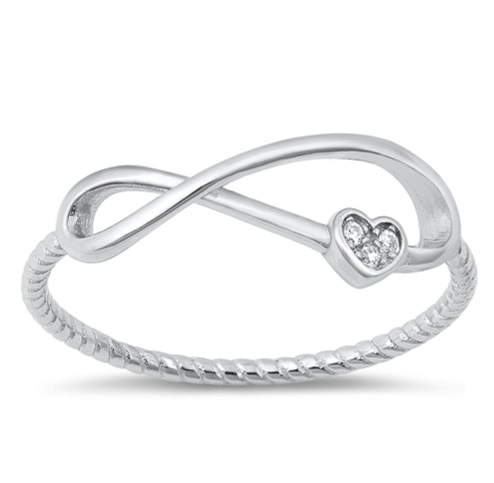 Sterling silver beaded Infinity and Heart Ring