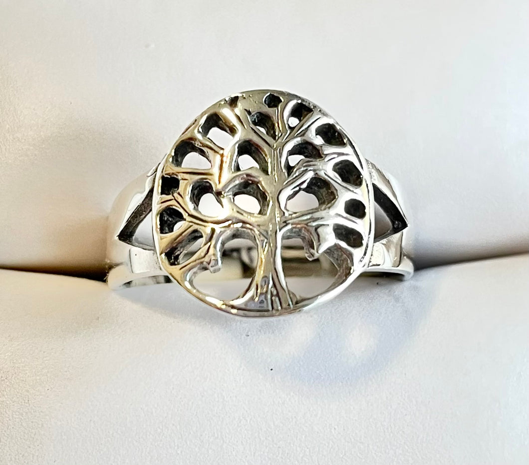 Round style sterling silver Tree of life ring
