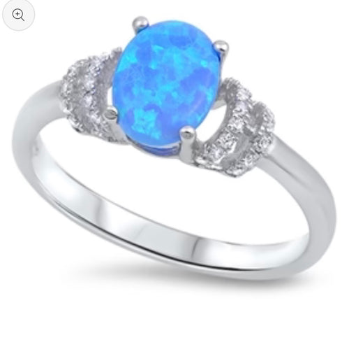 Blue oval Sterling silver ring