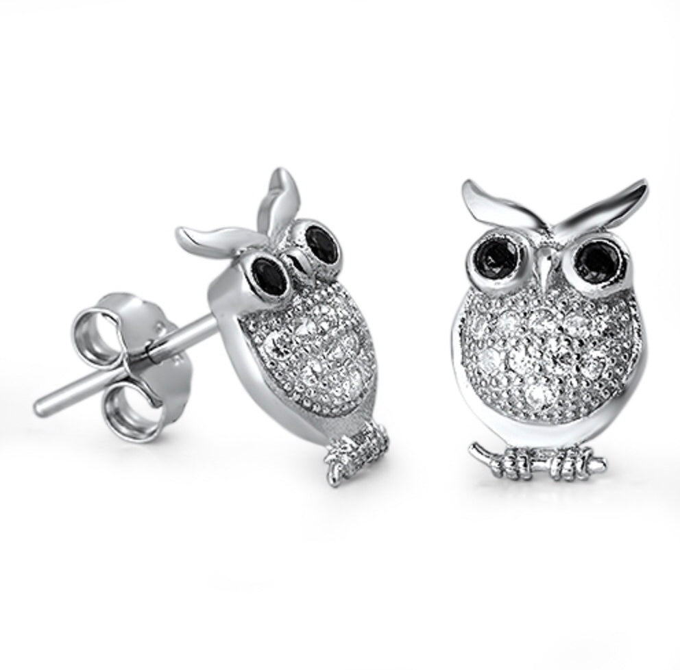 Owl onyx Cz stud Earrings