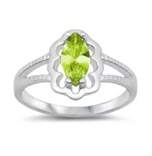 Oval cut Flower Detail Silver Ring Birth Stone