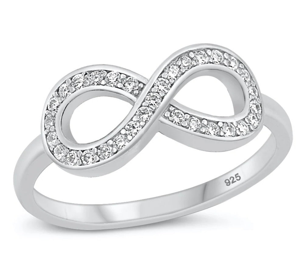 925 Sterling Silver Infinity Ring with Pavé Cubic Zirconia