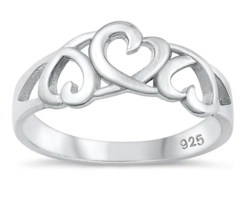 Triple cutout Heart Sterling silver ring