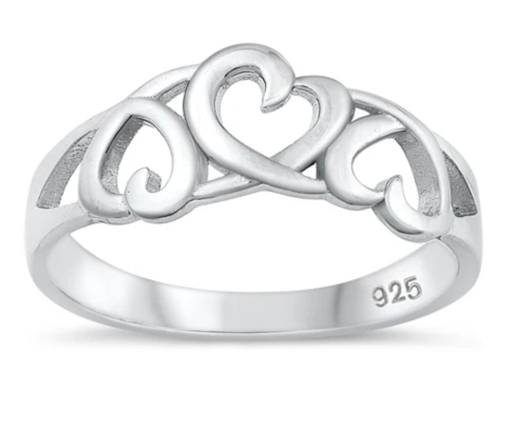 Triple cutout Heart Sterling silver ring