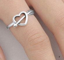 Cross bow heart Sterling silver ring