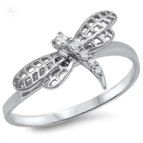 Sterling silver and CZ winged Dragonfly Ring