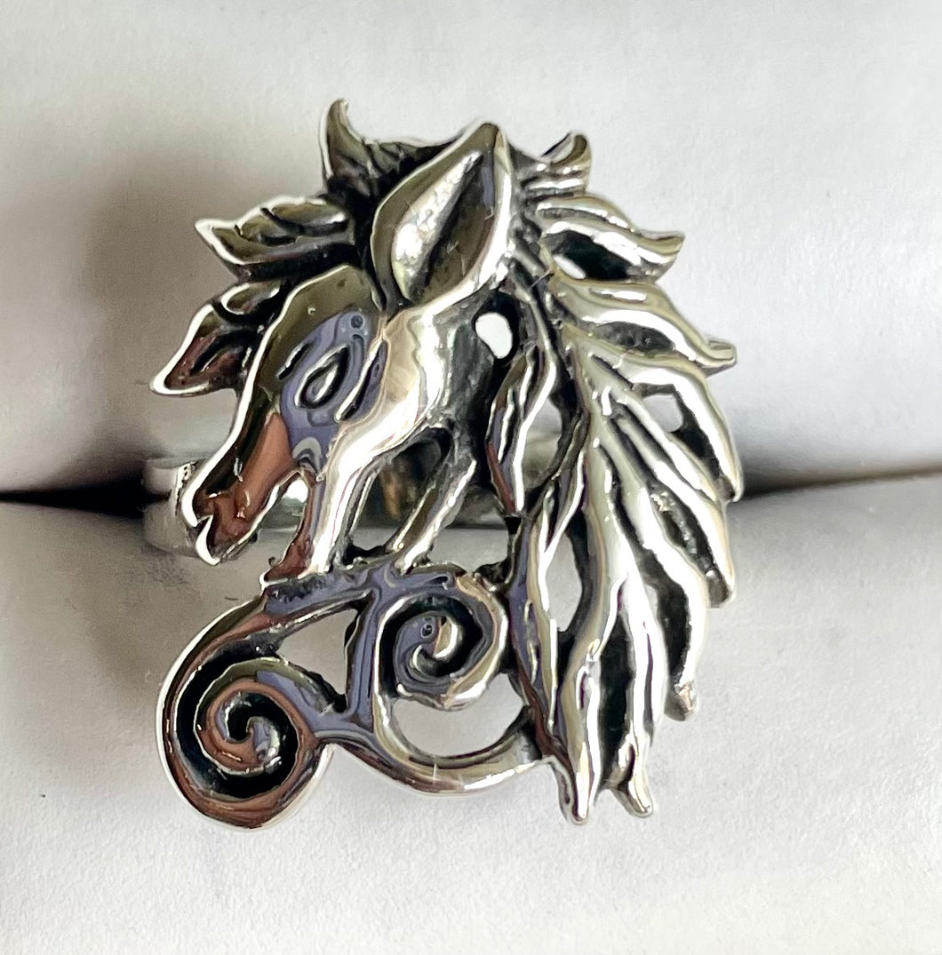 Vintage Sterling Silver Horse Ring 925 Bold Filigree Equestrian Stallion Band