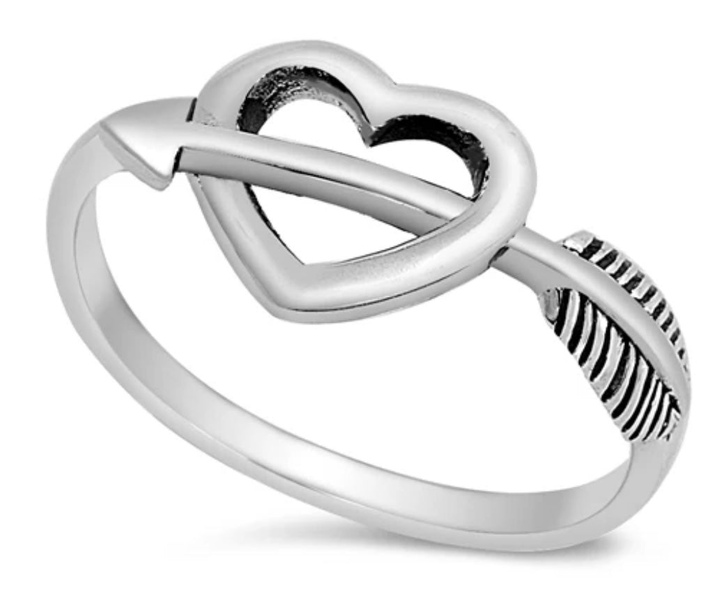 Cross bow heart Sterling silver ring