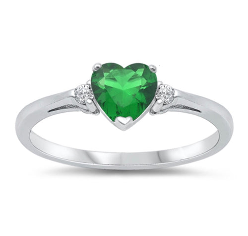Sterling silver Cz Emerald green Heart ring