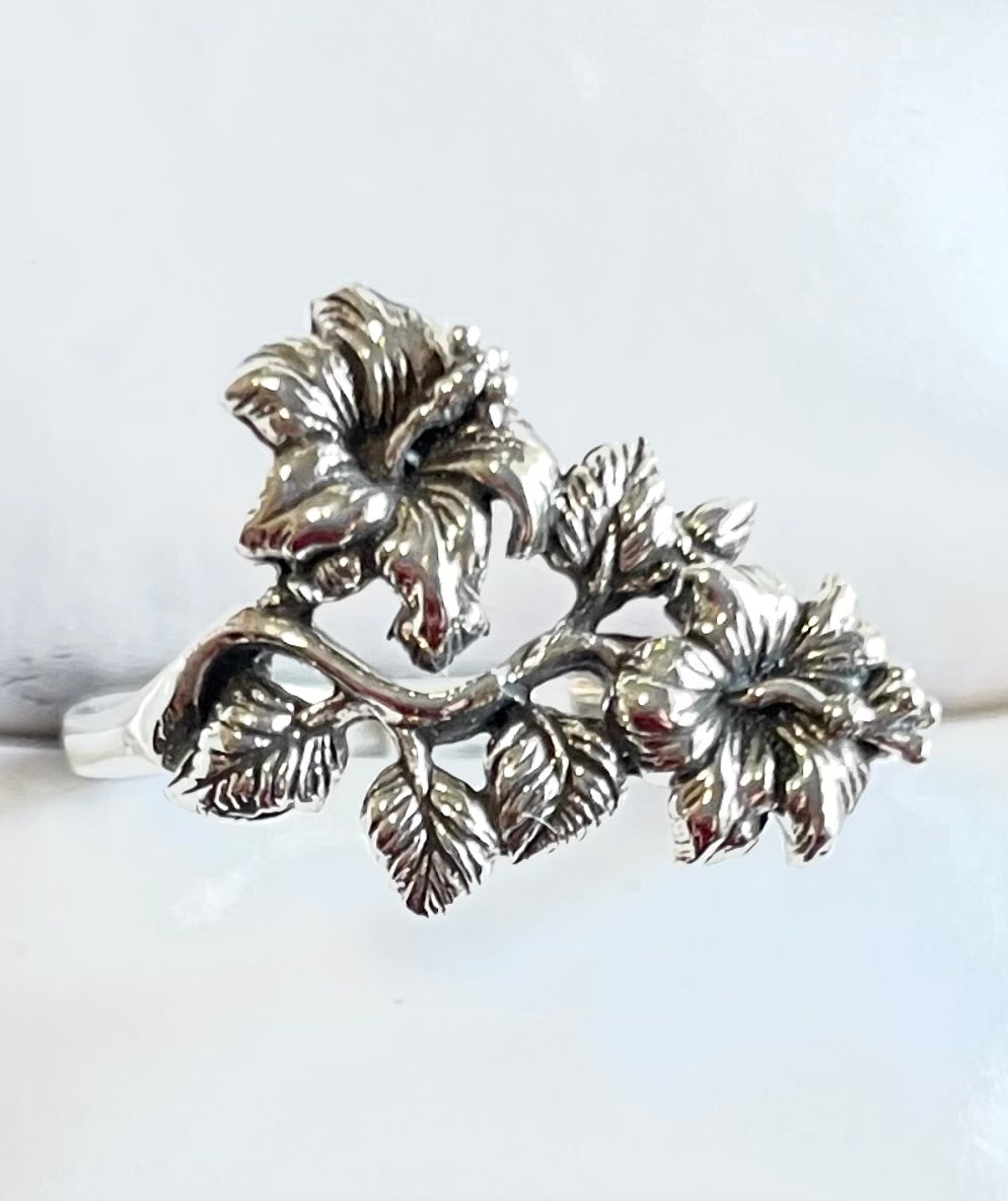 925 Sterling Silver Hawaiian Hibiscus Flower Ring |