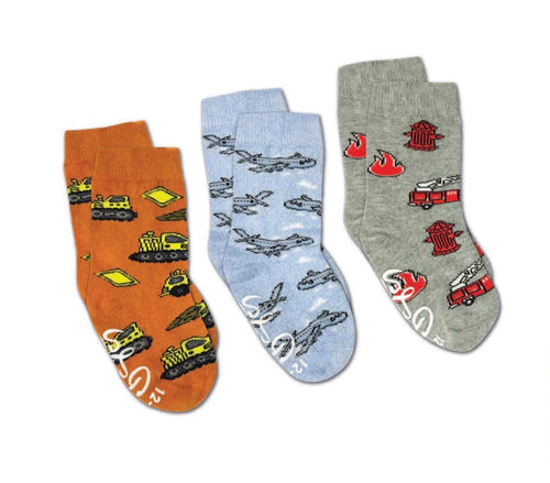 Airplanes, Construction and Firefighter kids socks