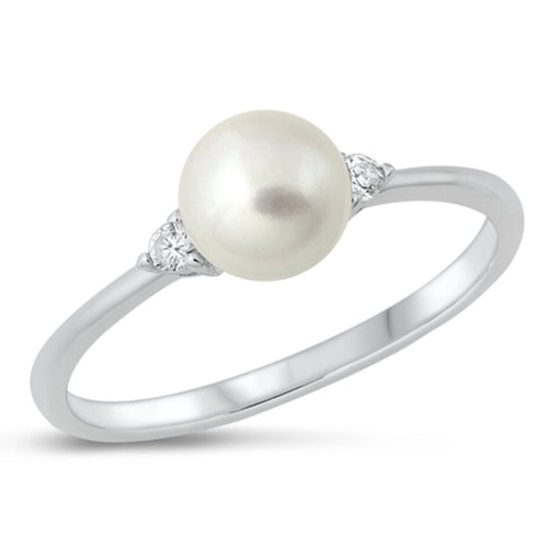 Sterling silver Pearl with Triangle cut Cz ring