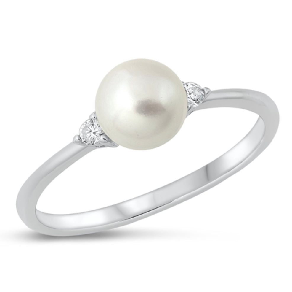 Sterling silver Pearl with Triangle cut Cz ring