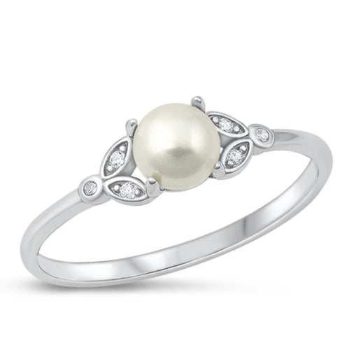 Sterling Silver Cz Pearl ring