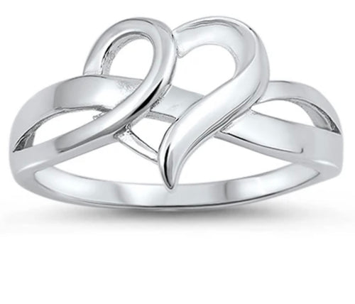 Sterling silver heart wave design ring