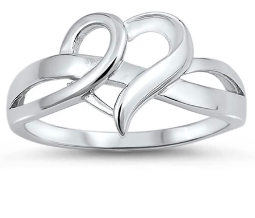 Sterling silver heart wave design ring