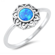 Bohemian Bali style Opal Sun Flower silver ring