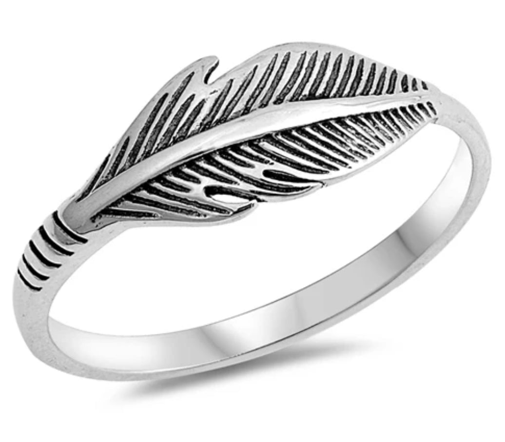 Sterling silver wrap feather ring