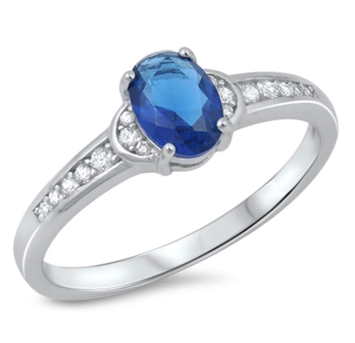 Sterling Silver Blue Sapphire w CZ accent stones