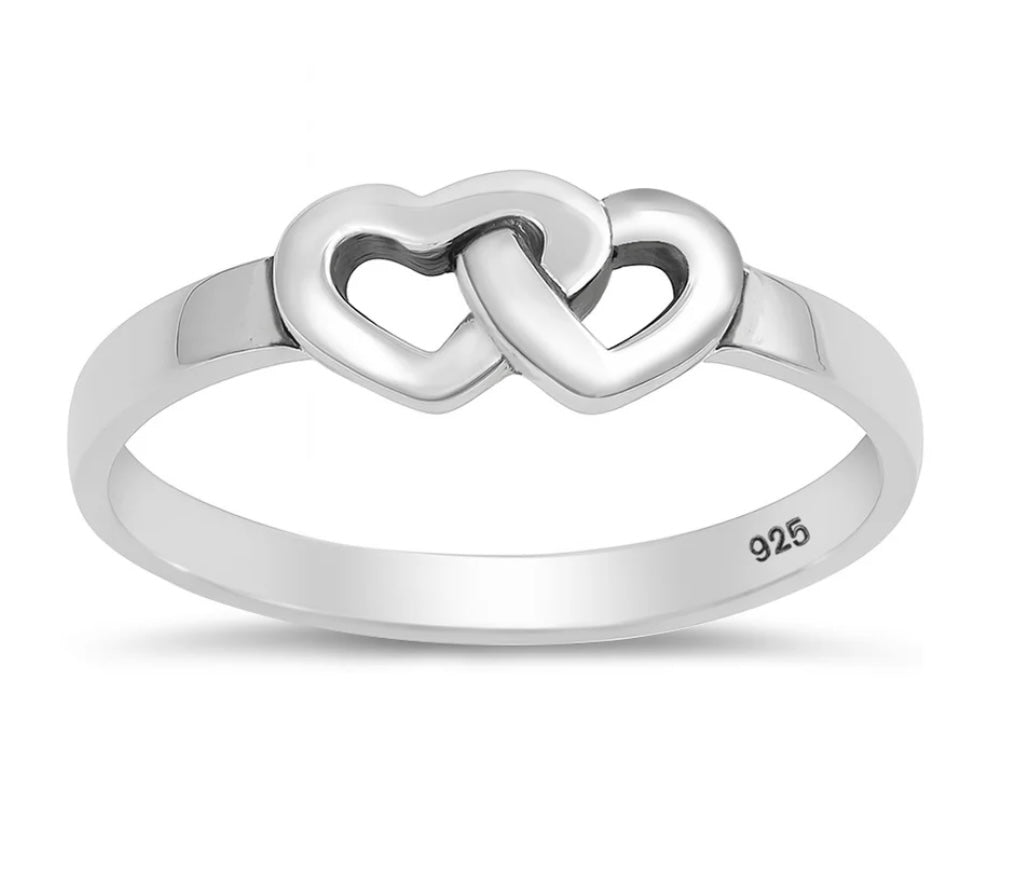 Twin interlock Sterling silver Heart ring