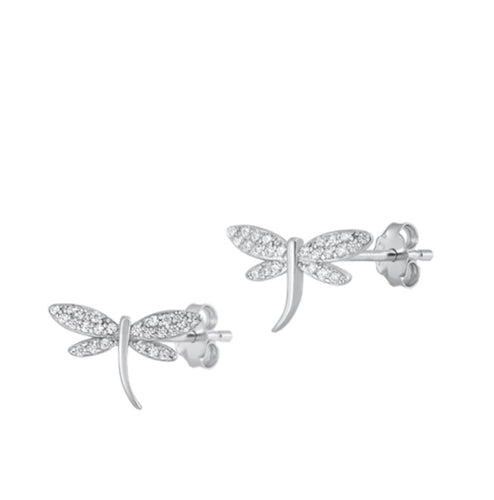 Sterling silver Cz Dragonfly stud earrings