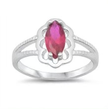 Oval cut Flower Detail Silver Ring Birth Stone