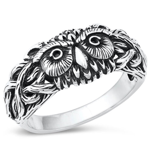 Sterling silver Oxidized owl ring