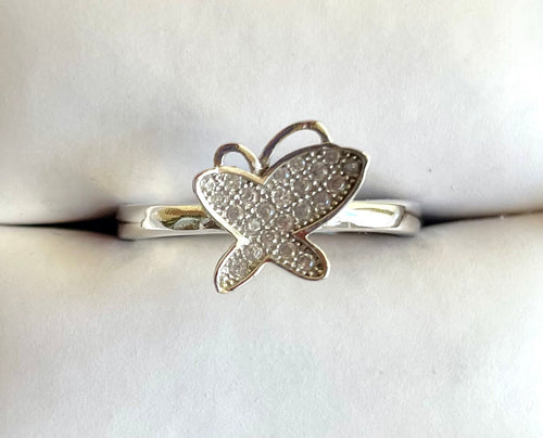 Elegant 925 Sterling Silver Fully Encrusted Pavé CZ Butterfly Ring