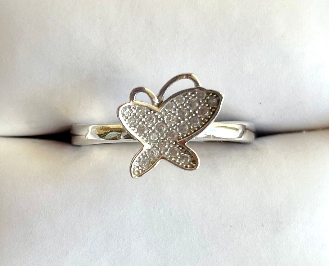 Elegant 925 Sterling Silver Fully Encrusted Pavé CZ Butterfly Ring