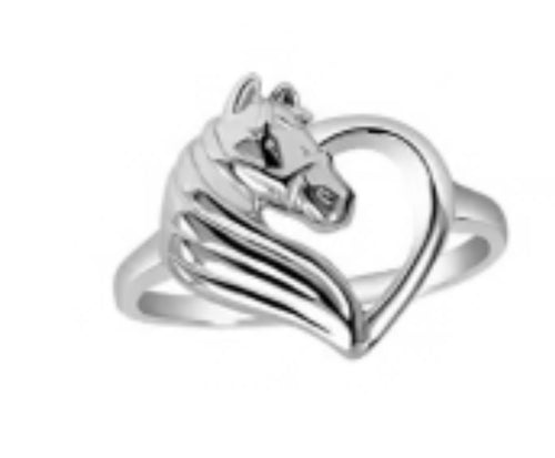 Sterling silver Heart Horse head Ring